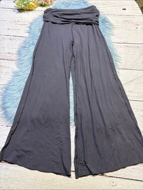 Caraucci Jersey Fold-Over Waist Wide-Leg  Grey Pants sz L